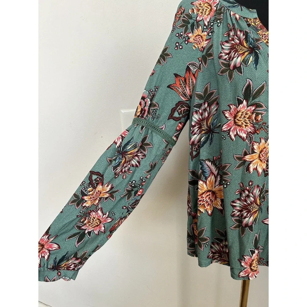 Farm Rio Anthropologie Women's‎ Boho Paola Floral Peasant Blouse Top Shirt Sz M